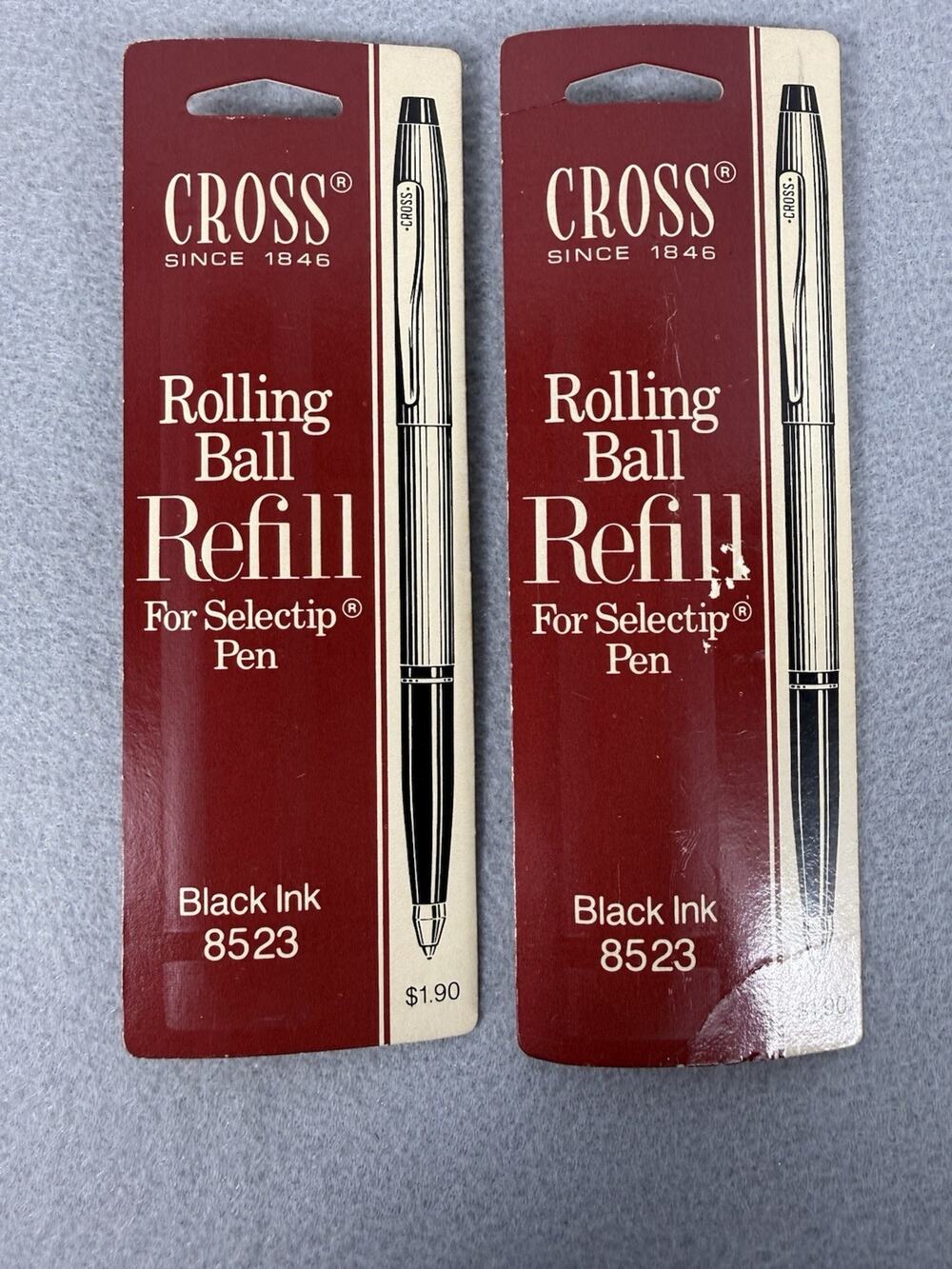Two (2) Genuine CROSS Rolling Ball 8523 Refills Selectip Pen Black Ink NOS